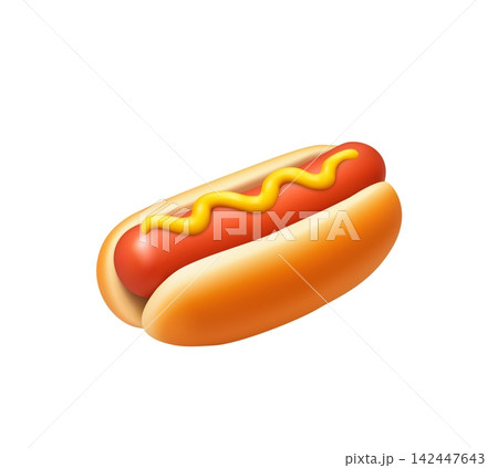 3d Hot Dog with Mustard Isolated on Background 3d Hot Dog with Mustard Isolated on Background 142447643