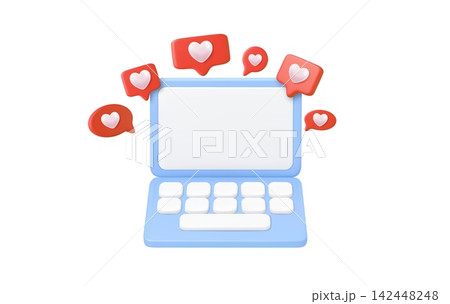 3d Laptop with Social Media Heart Notifications 142448248