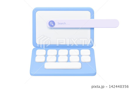 3d Laptop Search Bar with Cursor Click Icon. 3d Laptop Search Bar with Cursor Click Icon. 142448356