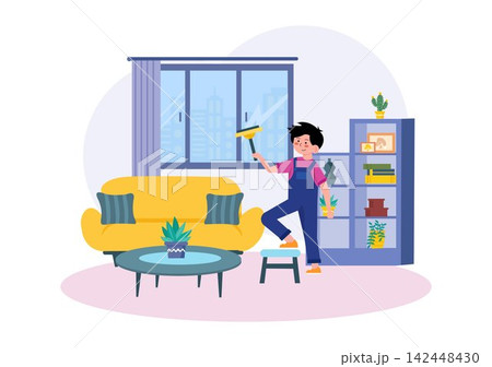 Home Cleaning Service Vector Illustration Featuring Professional Housekeeping, Household Chores, Cleaning Tools, Hygiene, and Domestic Care Home Cleaning Service Vector Illustration Featuring Professional Housekeeping, Household Chores, Cleaning Tools, Hygiene, and Domestic Care 142448430