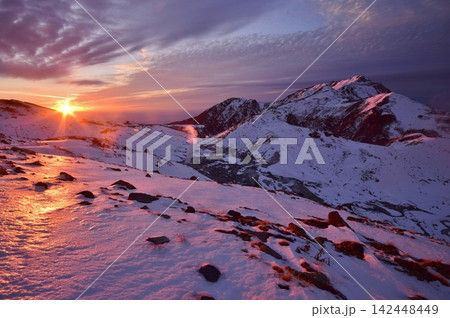夕日に染まる立山・大日岳 夕日に染まる立山・大日岳 142448449