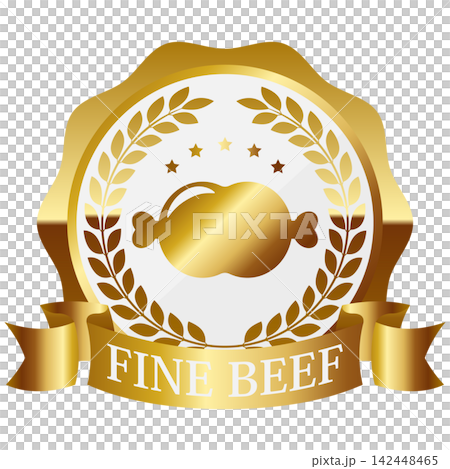A luxurious beef emblem in white and gold. 142448465