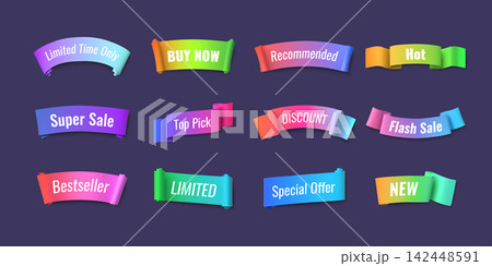 Sale ribbon banner 3D label set for promotion 142448591