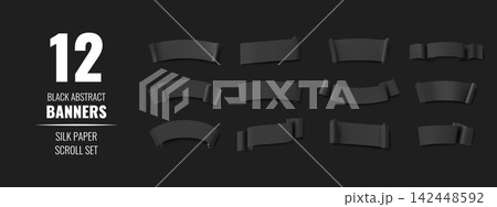 Black ribbon banner scroll element with folded paper look Black ribbon banner scroll element with folded paper look 142448592
