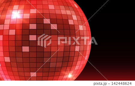 Disco ball background with glossy 3D mirror sphere vector illustration 142448624