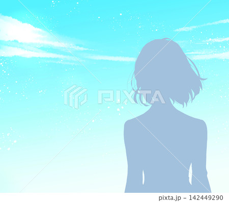 女子学生　上半身　シルエット　青空 142449290