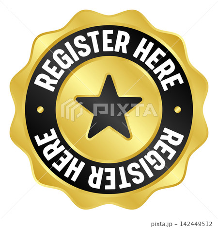 register here golden badge. register here gold seal or medal 142449512