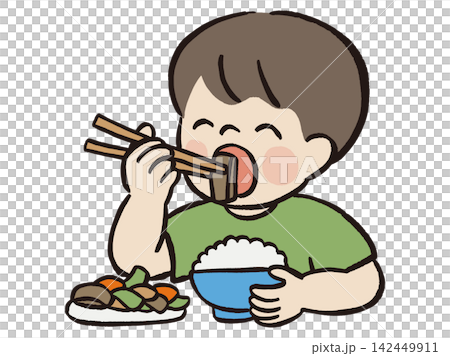男孩用筷子吃飯的插畫 | 兒童、食物教育、用餐、日常生活 男孩用筷子吃飯的插畫 | 兒童、食物教育、用餐、日常生活 142449911