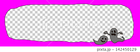 Hand-drawn Halloween ghost banner frame, horizontal format, magenta background, with copy space. Hand-drawn Halloween ghost banner frame, horizontal format, magenta background, with copy space. 142450129
