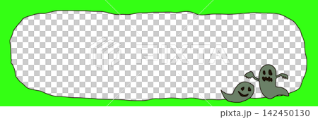 Hand-drawn Halloween ghost banner frame, horizontal format, vivid green background, with copy space. Hand-drawn Halloween ghost banner frame, horizontal format, vivid green background, with copy space. 142450130