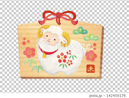 A cute sheep painted in watercolor on a votive tablet. A cute sheep painted in watercolor on a votive tablet. 142450176