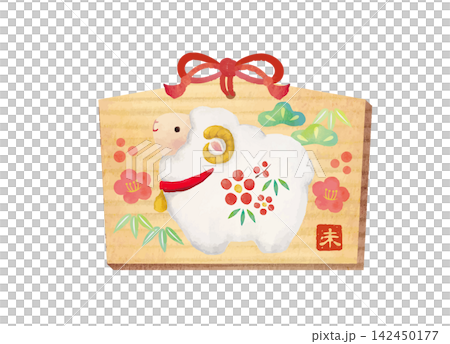 A cute sheep painted in watercolor on a votive tablet. 142450177