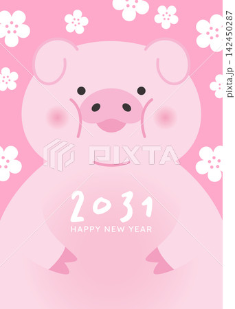 Funny Zodiac Pig mascot on floral background Funny Zodiac Pig mascot on floral background 142450287