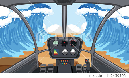 Helicopter Cockpit View of Giant Tsunami Waves Approaching the Shore Helicopter Cockpit View of Giant Tsunami Waves Approaching the Shore 142450503