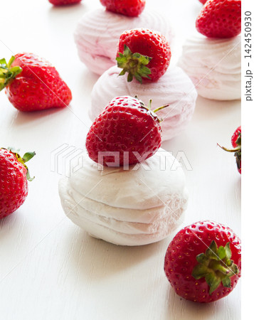 Sweet zephyr eastern european dessert with fresh ripe strawberries and vanilla. Sweet zephyr eastern european dessert with fresh ripe strawberries and vanilla. 142450930