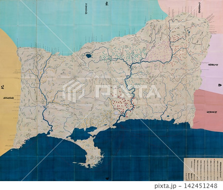 江戸時代の古地図 1838年(天保9年) 天保国絵図・出羽国秋田(現在の秋田県) 江戸時代の古地図 1838年(天保9年) 天保国絵図・出羽国秋田(現在の秋田県) 142451248