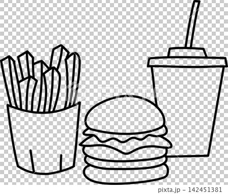 outline fast food meal with burger drink french fries illustration outline fast food meal with burger drink french fries illustration 142451381