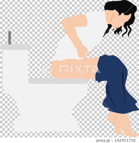 Illustration of a woman with abdominal pain Illustration of a woman with abdominal pain 142451730
