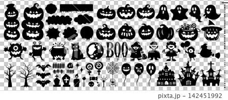 Halloween vector silhouette icon in black - Halloween pumpkin design and illustration material Halloween vector silhouette icon in black - Halloween pumpkin design and illustration material 142451992