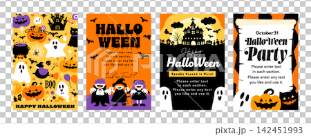 ハロウィンパーティーのかわいいイラスト縦長_ハロウィーンのカードやポスター等に使えるフレーム ハロウィンパーティーのかわいいイラスト縦長_ハロウィーンのカードやポスター等に使えるフレーム 142451993
