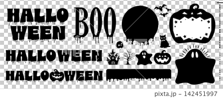 Halloween lettering, frame backgrounds, and icon silhouette set - gooey letters like Halloween and boo Halloween lettering, frame backgrounds, and icon silhouette set - gooey letters like Halloween and boo 142451997