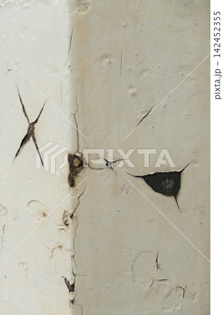 Peeling paint texture revealing rusted metal, showing aging and decay on a weathered surface Peeling paint texture revealing rusted metal, showing aging and decay on a weathered surface 142452355