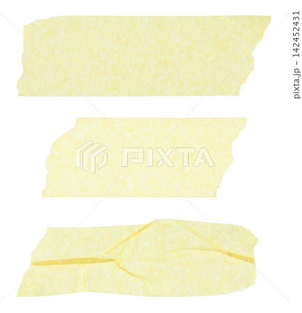 Set of Piece of yellow office adhesive tape close-up, isolated on transparent background. Suitable for design elements, labels, and mockups Set of Piece of yellow office adhesive tape close-up, isolated on transparent background. Suitable for design elements, labels, and mockups 142452431