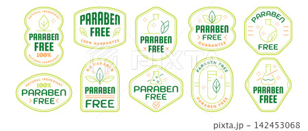 Paraben free badge logo, non preservatives stamps, eco friendly symbols Paraben free badge logo, non preservatives stamps, eco friendly symbols 142453068