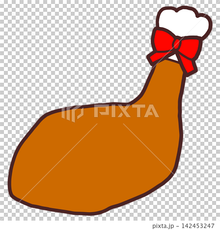 クリスマス リボン付きフライドチキンのかわいい手描きイラスト クリスマス リボン付きフライドチキンのかわいい手描きイラスト 142453247