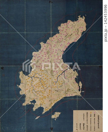 江戸時代の古地図 1838年(天保9年) 天保国絵図・淡路国(現在の兵庫県淡路島) 江戸時代の古地図 1838年(天保9年) 天保国絵図・淡路国(現在の兵庫県淡路島) 142453996
