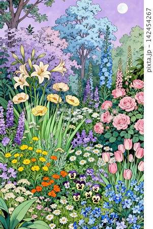 Soft watercolor nature backgrounds collection with flowers sky and dreamy scenic landscapes 142454267