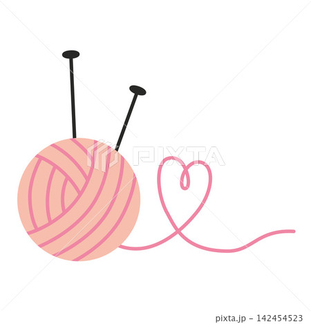 Yarn ball with knitting needles ahd heart. Trendy modern vector illustration isolated on white background, hand drawn, flat design Yarn ball with knitting needles ahd heart. Trendy modern vector illustration isolated on white background, hand drawn, flat design 142454523