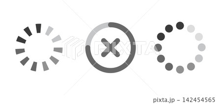 Loading spinner and cancel icon set in minimal flat style. Circular progress indicators and interface symbols. Vector illustration isolated on white background Loading spinner and cancel icon set in minimal flat style. Circular progress indicators and interface symbols. Vector illustration isolated on white background 142454565
