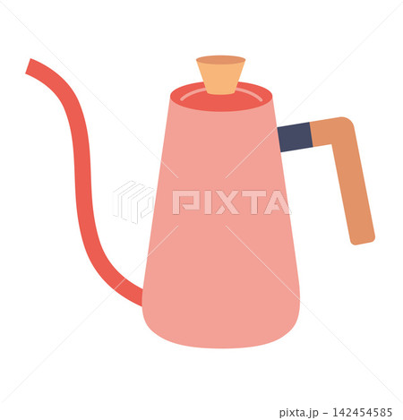 Gooseneck kettle for pour over coffee brewing. Barista equipment. Trendy modern vector illustration isolated on white, hand drawn, flat design 142454585