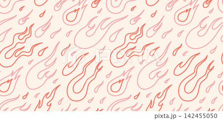 Seamless abstract flame pattern with stylized fire shapes on dark background. Trendy modern vector illustration, hand drawn, bold graphic style Seamless abstract flame pattern with stylized fire shapes on dark background. Trendy modern vector illustration, hand drawn, bold graphic style 142455050