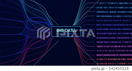 Big data vector background, cyber data high speed light holographic trails to digital flow binary code, virtual reality Big data vector background, cyber data high speed light holographic trails to digital flow binary code, virtual reality 142455528