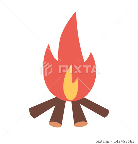 Campfire isolated on white background. Cozy bonfire for camping, hiking and outdoor adventures. Flat vector illustration 142455563