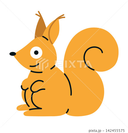 Cute red squirrel sitting. Woodland animal vector illustration for wildlife, camping, hiking and forest nature design Cute red squirrel sitting. Woodland animal vector illustration for wildlife, camping, hiking and forest nature design 142455575