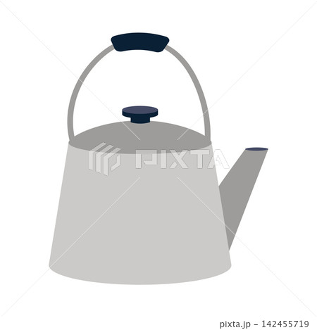 Metal camping kettle for boiling water outdoors during hiking, camping and travel. Flat vector illustration isolated on white background 142455719
