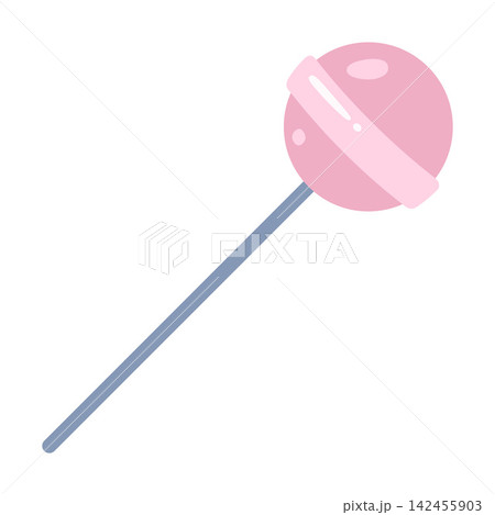 Round pink lollipop on a stick, a classic sweet treat. Flat vector illustration isolated on white background 142455903