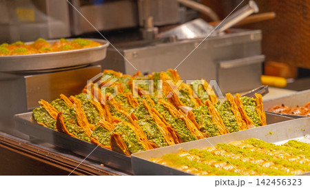Turkish Baklava Pistachios Trays Turkish Baklava Pistachios Trays 142456323