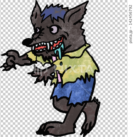 狼男のキャラクターイラスト ハロウィン クレヨンタッチ 狼男のキャラクターイラスト ハロウィン クレヨンタッチ 142456792