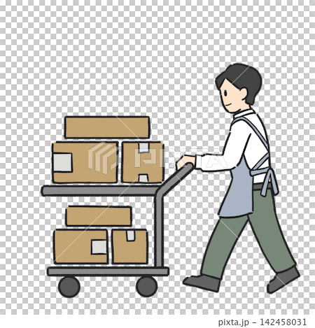 A man walking with his luggage on a cart. A man walking with his luggage on a cart. 142458031