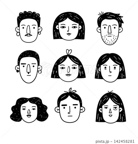 Diverse group portrait avatar set with happy neutral expressions Diverse group portrait avatar set with happy neutral expressions 142458281