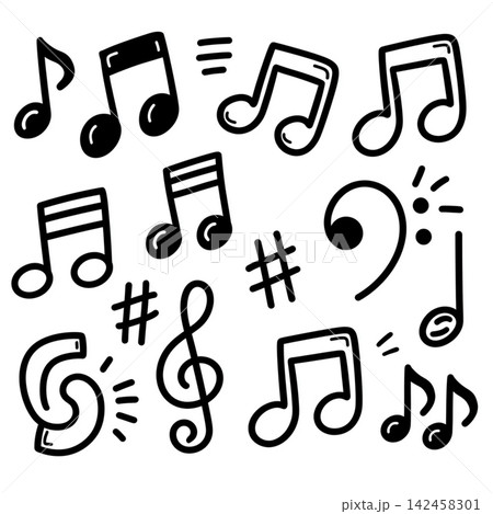 Hand drawn music note icon set doodle illustration joy Hand drawn music note icon set doodle illustration joy 142458301