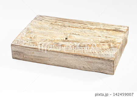 Weathered wooden plank with natural grain and knots on white background Weathered wooden plank with natural grain and knots on white background 142459007