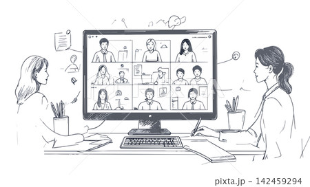 Women participating in online video conference meeting Women participating in online video conference meeting 142459294