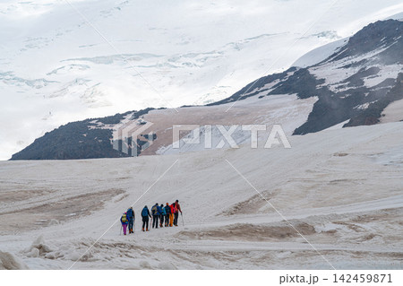 Climbers traversing a mountain Elbrus glacier 142459871