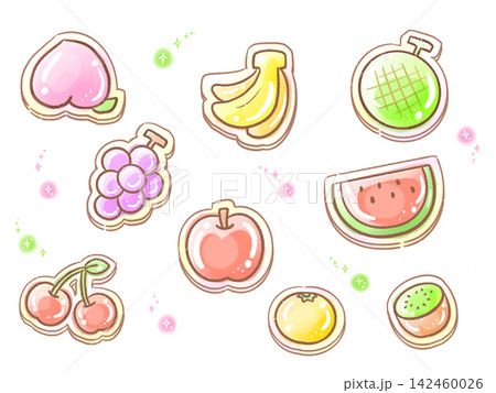 ぷっくり立体シール風の果物イラストセット ぷくぷく手帳デコ・ごほうびシール 142460026