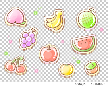 ぷっくり立体シール風の果物イラストセット ぷくぷく手帳デコ・ごほうびシール 142460026